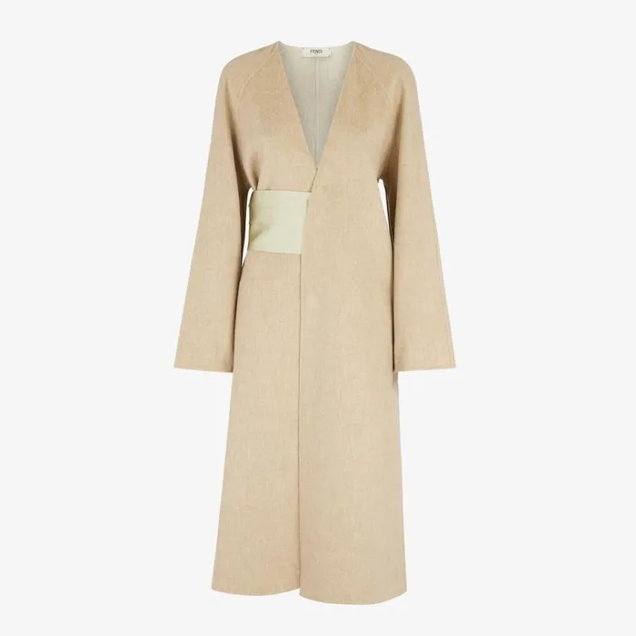 Woman Beige DoubleSided Wool Overcoat Beige Fendi Coats and Outerwear