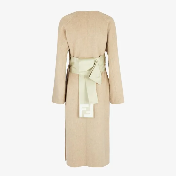 Woman Beige DoubleSided Wool Overcoat Beige Fendi Coats and Outerwear