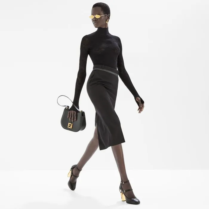 Woman Black Grain De Poudre Wool Skirt Black Fendi Skirts