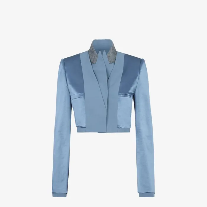 Woman Blue Satin And Wool Gabardine Jacket Blue Fendi Jackets