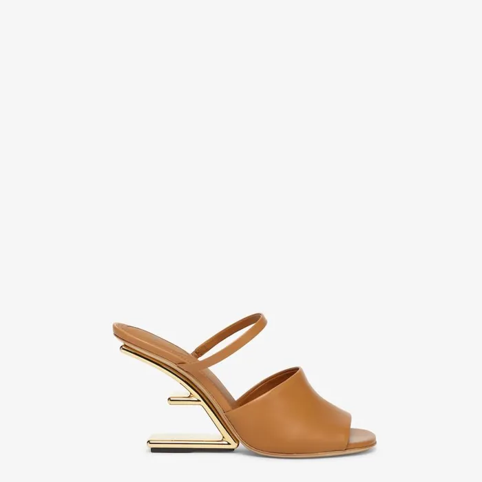 Woman Brown Leather HighHeeled Sandals Brown Fendi Fendi First