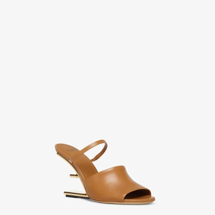 Woman Brown Leather HighHeeled Sandals Brown Fendi Fendi First