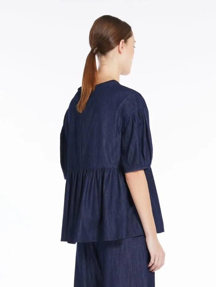 Woman Cotton Denim Tshirt Navy Maxmara Shirts And Tops Woman Cotton Denim Tshirt Navy Maxmara Shirts And Tops