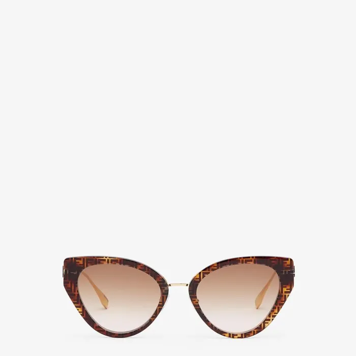 Woman Ff Havana Acetate And Metal Sunglasses Fendi Sunglasses