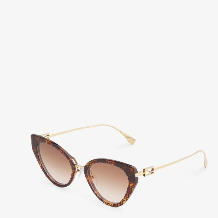 Woman Ff Havana Acetate And Metal Sunglasses Fendi Sunglasses