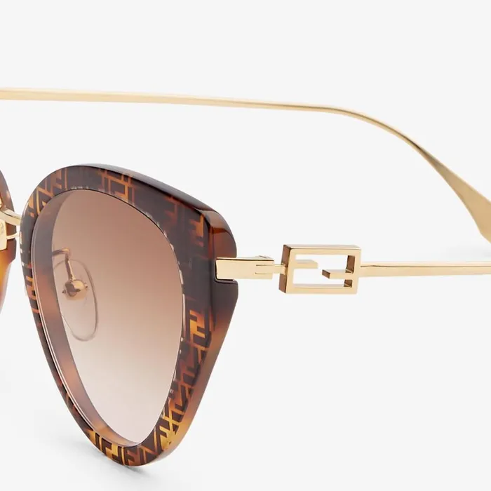 Woman Ff Havana Acetate And Metal Sunglasses Fendi Sunglasses
