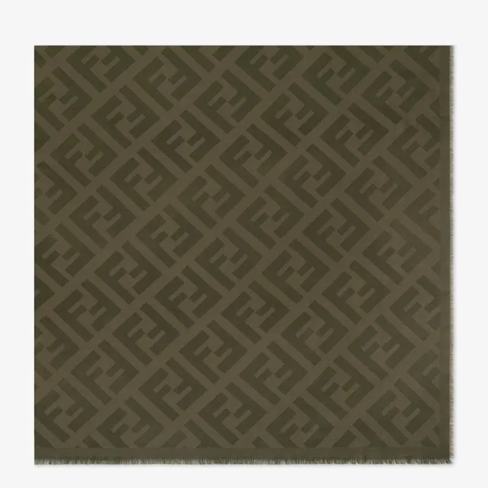 Woman Green Wool And Cashmere Shawl Green Fendi Scarves and Silks