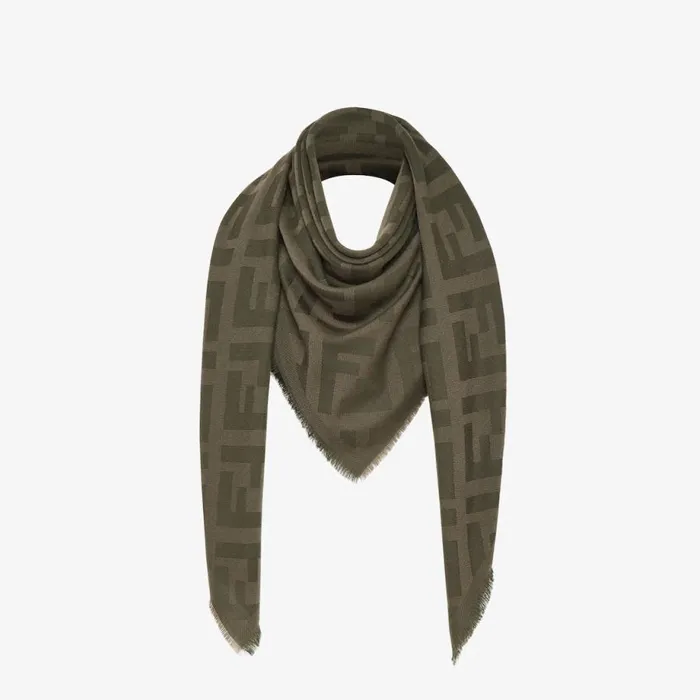 Woman Green Wool And Cashmere Shawl Green Fendi Scarves and Silks