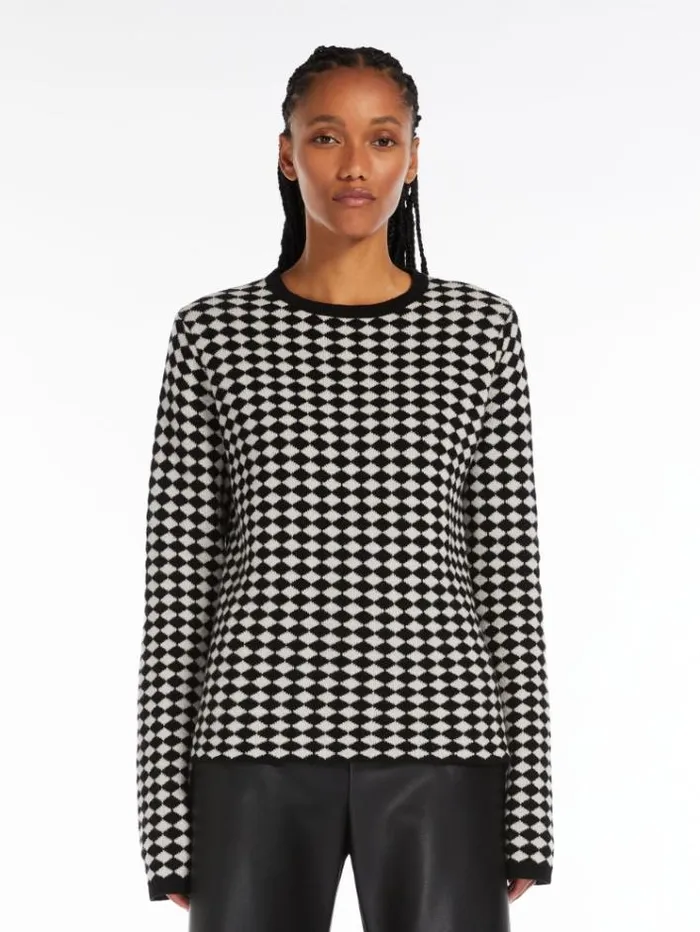 Woman Jacquardknit Wool And Cashmere Sweater Black Maxmara Knitwear And Sweatshirts