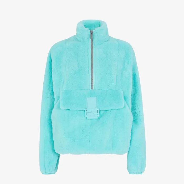 Woman Light Blue Mink Jacket Light Blue Fendi Coats and Outerwear