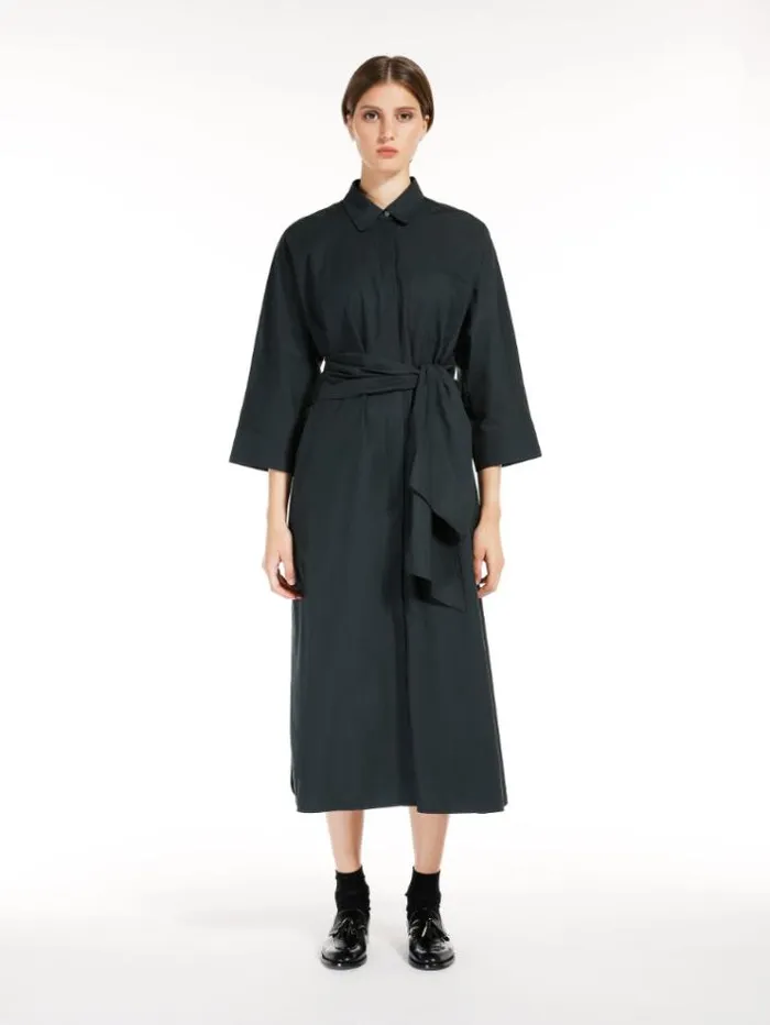 Woman Long Poplin Shirt Moss Green Maxmara Dresses