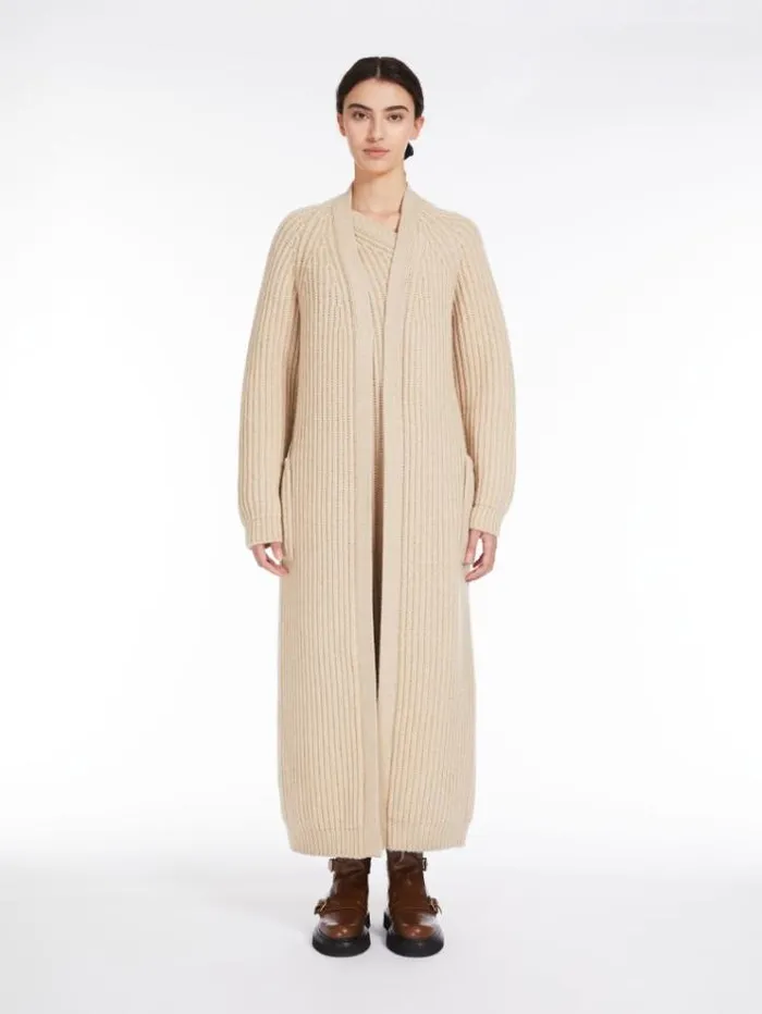 Woman Long Wool And Cashmere Cardigan Honey Maxmara Knitwear And Sweatshirts