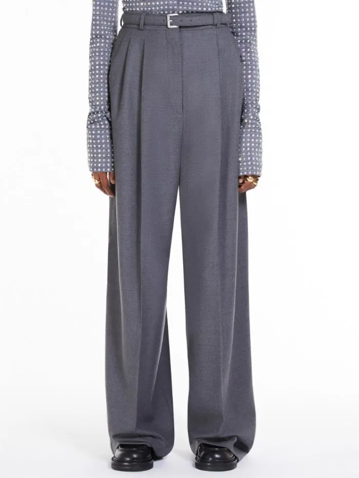 Woman Oversized Stretch Wool Trousers Medium Grey Maxmara Trousers