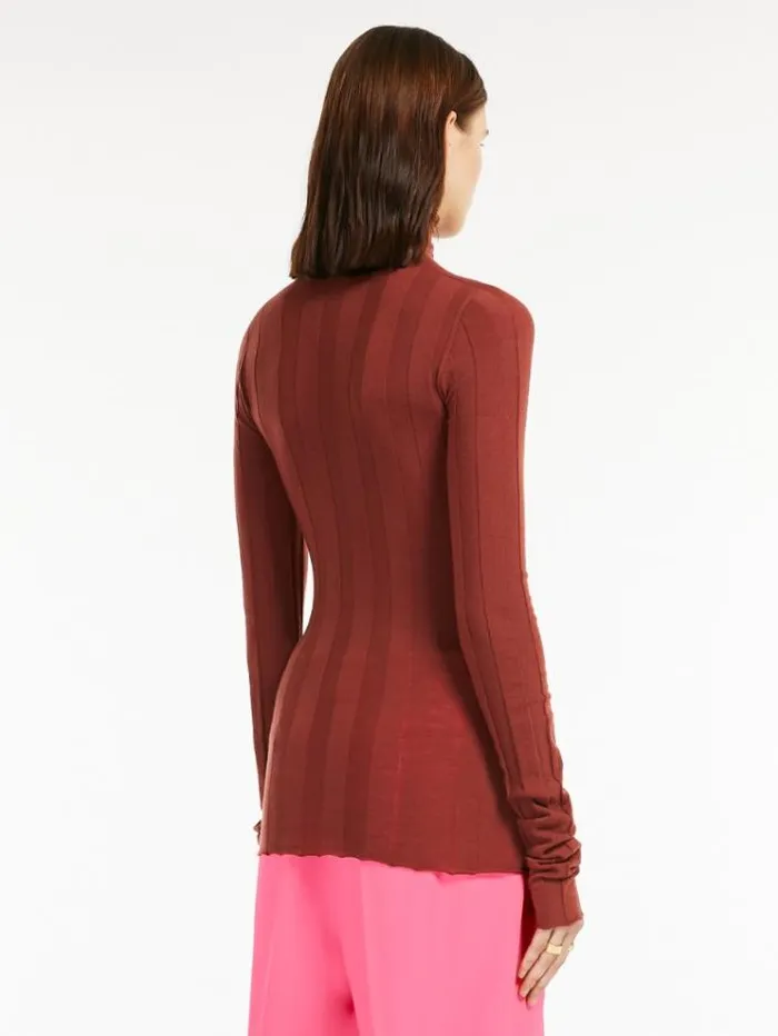 Woman Stretch Wool Mock Poloneck Sweater Brick Red Maxmara Knitwear And Sweatshirts
