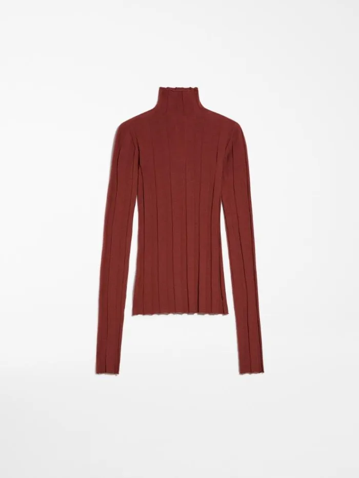Woman Stretch Wool Mock Poloneck Sweater Brick Red Maxmara Knitwear And Sweatshirts