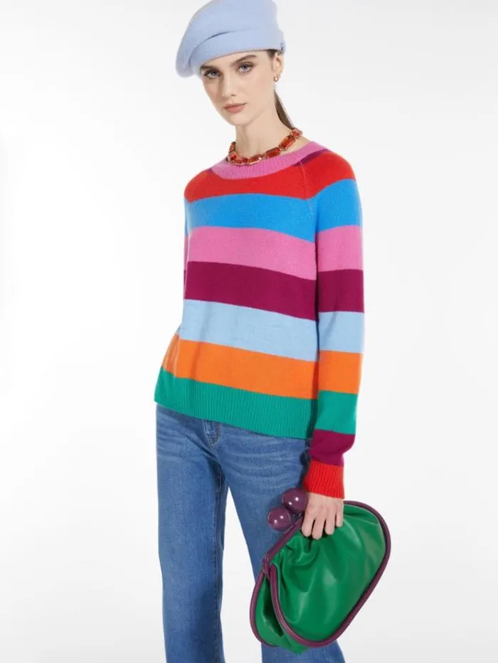 Woman Striped Cashmere Knit Tangerine Maxmara Knitwear And Sweatshirts Woman Striped Cashmere Knit Tangerine Maxmara Knitwear And Sweatshirts