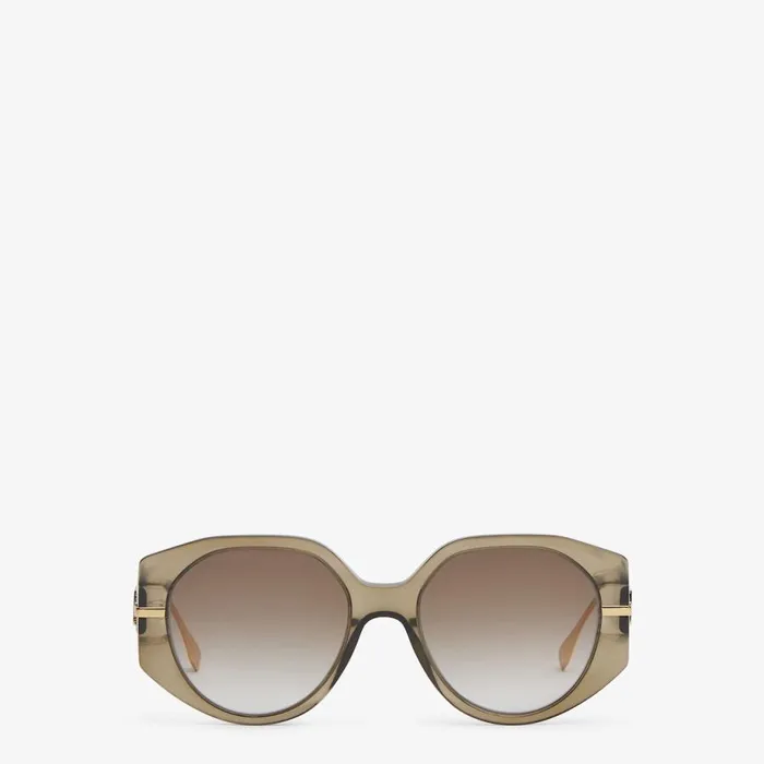 Woman Transparent Khaki Acetate Sunglasses Green Fendi Sunglasses