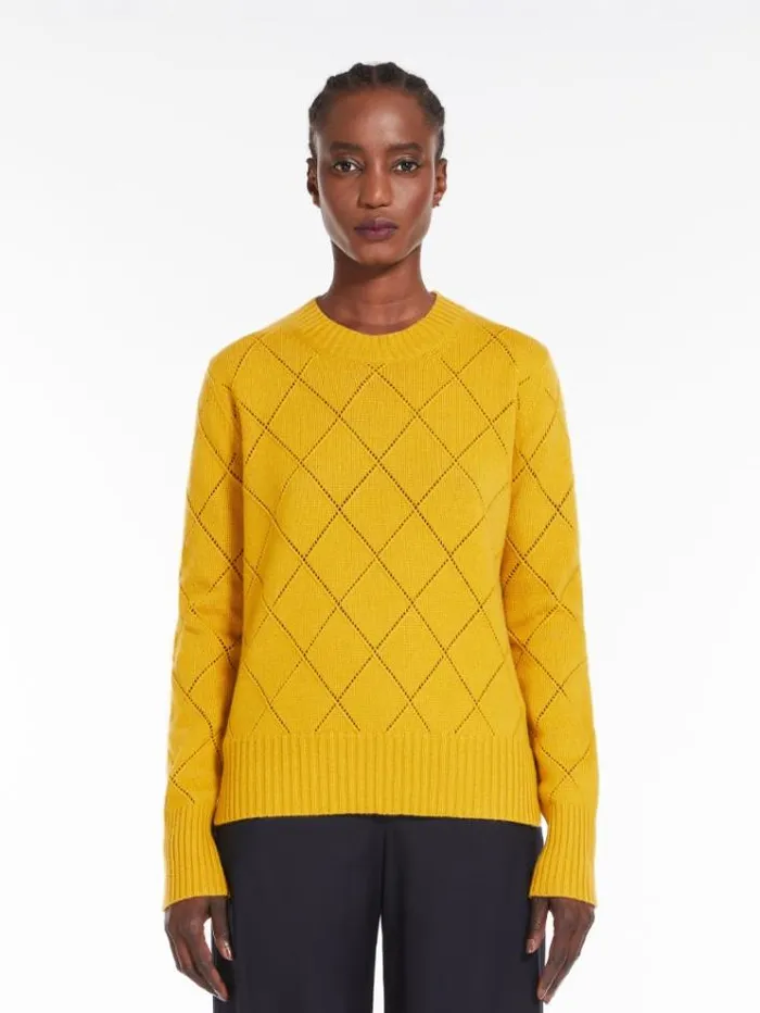 Woman Wool And Cashmere Argyle Jumper Ochre Maxmara Knitwear And Sweatshirts