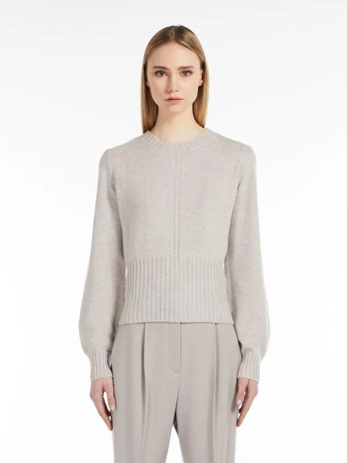 Woman Wool And Cashmere Crewneck Jumper Beige Maxmara Knitwear And Sweatshirts