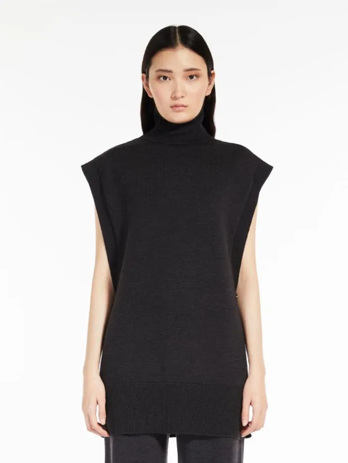 Woman Wool Yarn Gilet Dark Grey Maxmara Knitwear And Sweatshirts