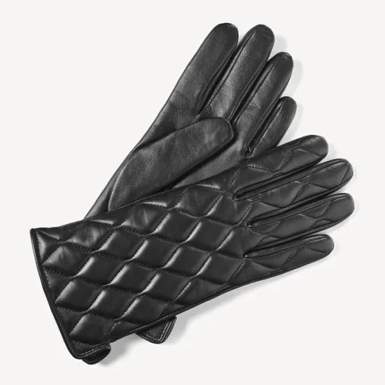 Women039s Quilted Leather Gloves Black Nappa Women Aspinal Of London Gloves and Scarves