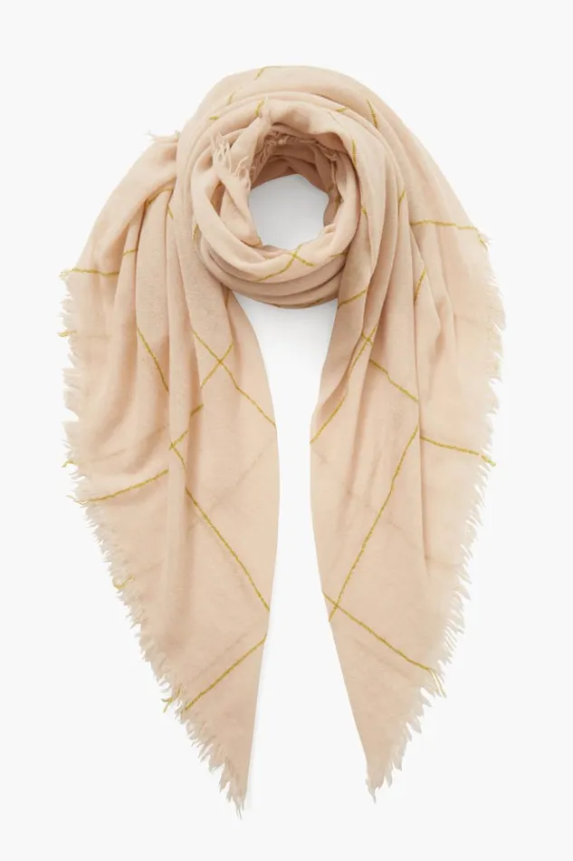 Women 100 Cashmere Scarf Golden Olive Windowpane Chan Luu Scarves