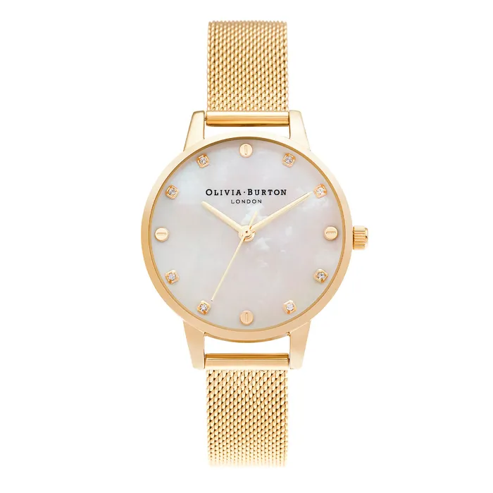 Women 30mm White and Gold Mesh Watch Classic Watches Olivia Burton