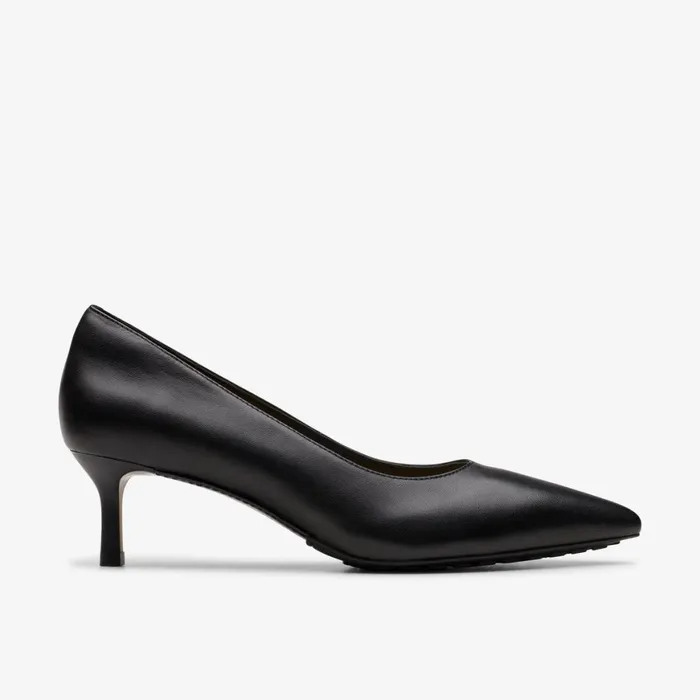 Women Adela Court Black Leather Clarks Heels and Pumps