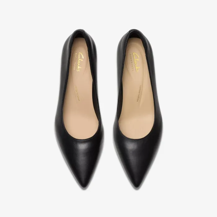 Women Adela Court Black Leather Clarks Heels and Pumps