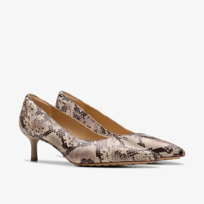 Women Adela Court Grey Snake Leather Clarks Heels and Pumps
