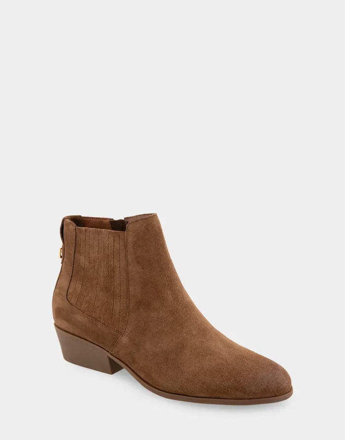 Women Aerosoles Ankle Boots Comfortable Covered Gore Western Ankle Bootie In Tobacco Suede Women Aerosoles Ankle Boots Comfortable Covered Gore Western Ankle Bootie In Tobacco Suede