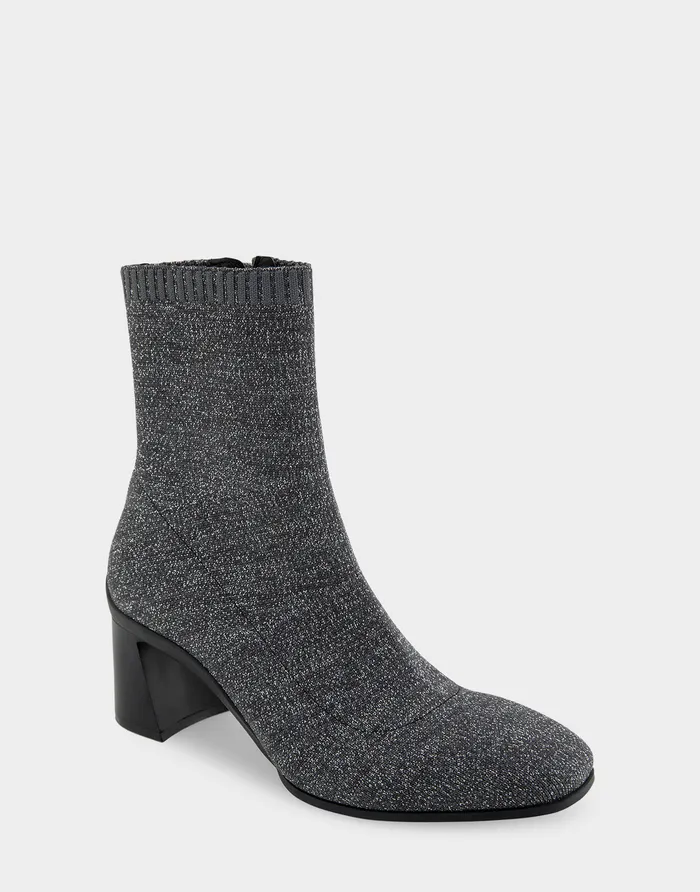 Women Aerosoles Ankle Boots Comfortable Stretch Knit Sculpted Heel Bootie In Gunmetal Knit Stretch Fly Knit Fabric