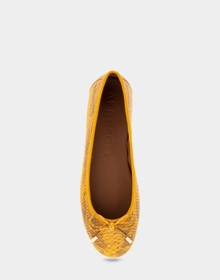 Women Aerosoles Ballet Comfortable Ballet Flat In Marigold Snake Print Leather Leather