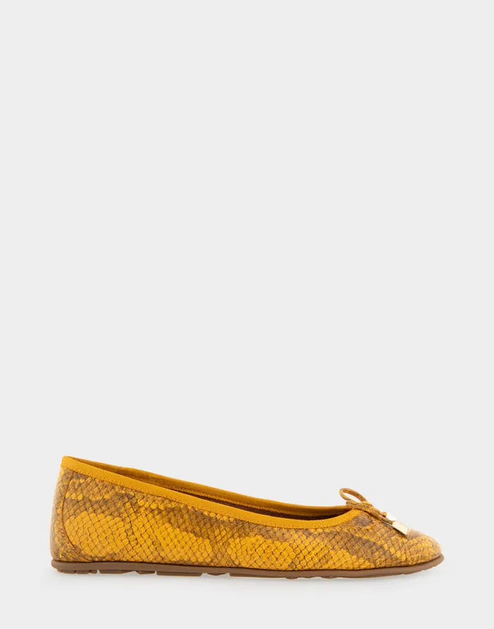 Women Aerosoles Ballet Comfortable Ballet Flat In Marigold Snake Print Leather Leather