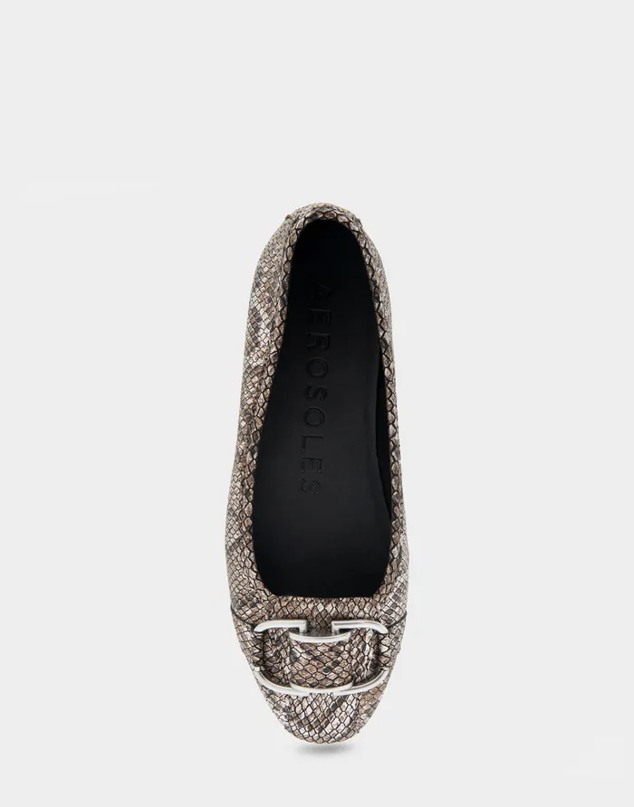 Women Aerosoles Ballet Comfortable Ornamented Flat In Antique Bronze Snake Print Faux Leather Snake Faux Leather