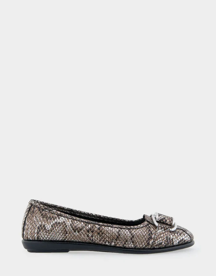Women Aerosoles Ballet Comfortable Ornamented Flat In Antique Bronze Snake Print Faux Leather Snake Faux Leather