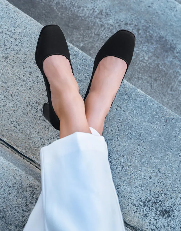 Women Aerosoles Clogs and Mules Comfortable Mid Heel Pump In Black Stretch Fabric Stretch Fabric
