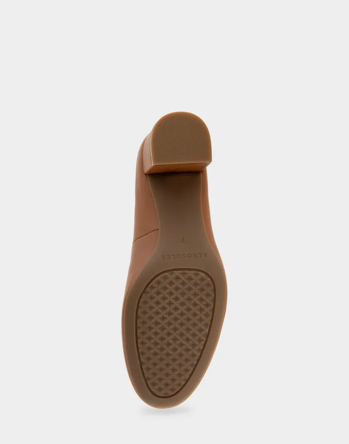Women Aerosoles Clogs and Mules Comfortable Mid Heel Pump In Tan Genuine Leather
