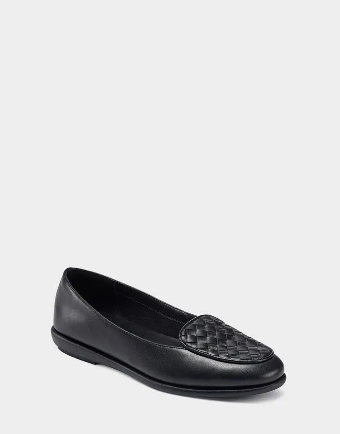 Women Aerosoles Clogs and Mules Comfortable Woven Plug Loafer In Black Faux Leather