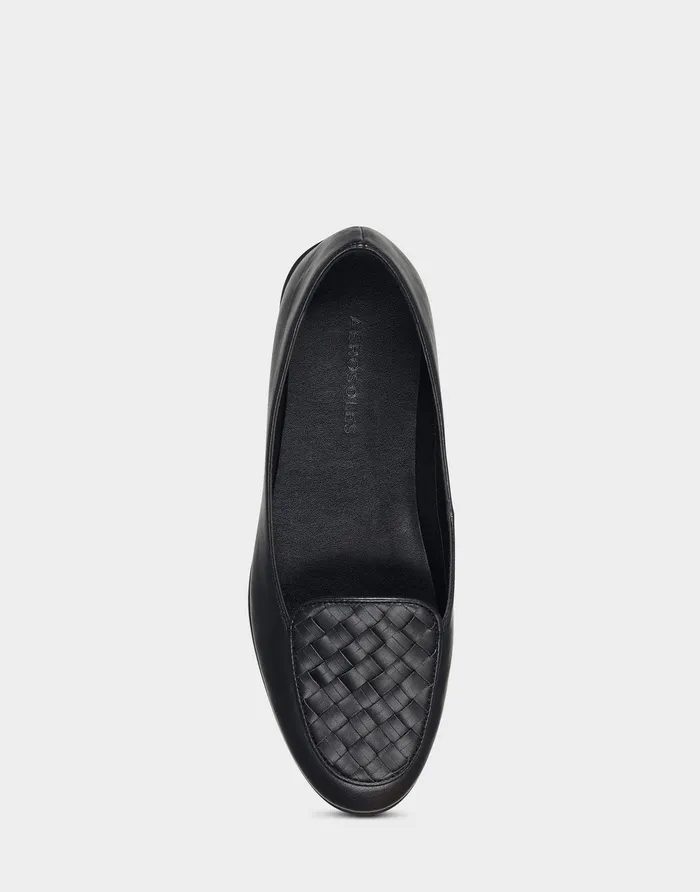 Women Aerosoles Clogs and Mules Comfortable Woven Plug Loafer In Black Faux Leather