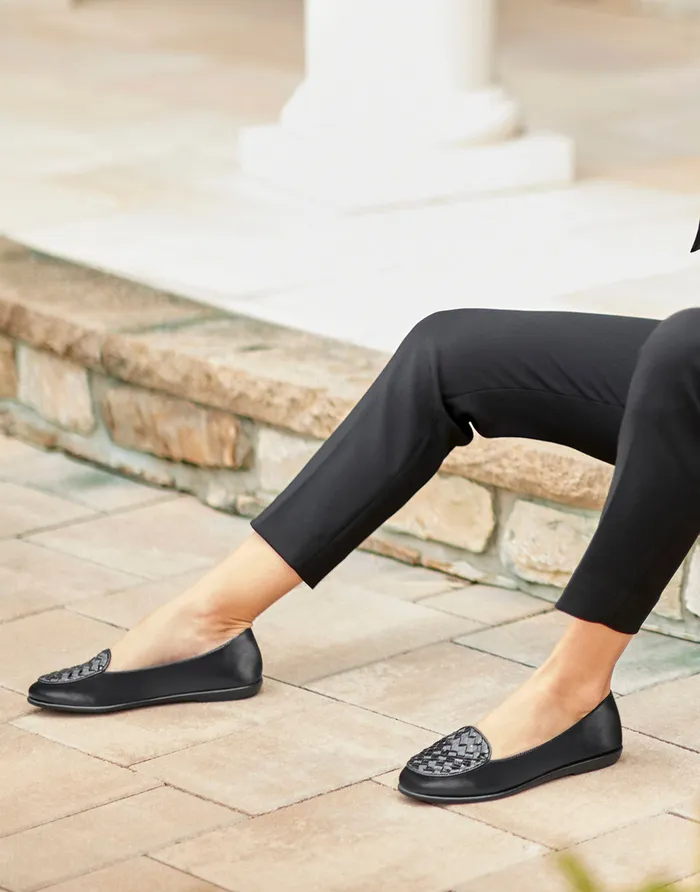 Women Aerosoles Clogs and Mules Comfortable Woven Plug Loafer In Black Faux Leather