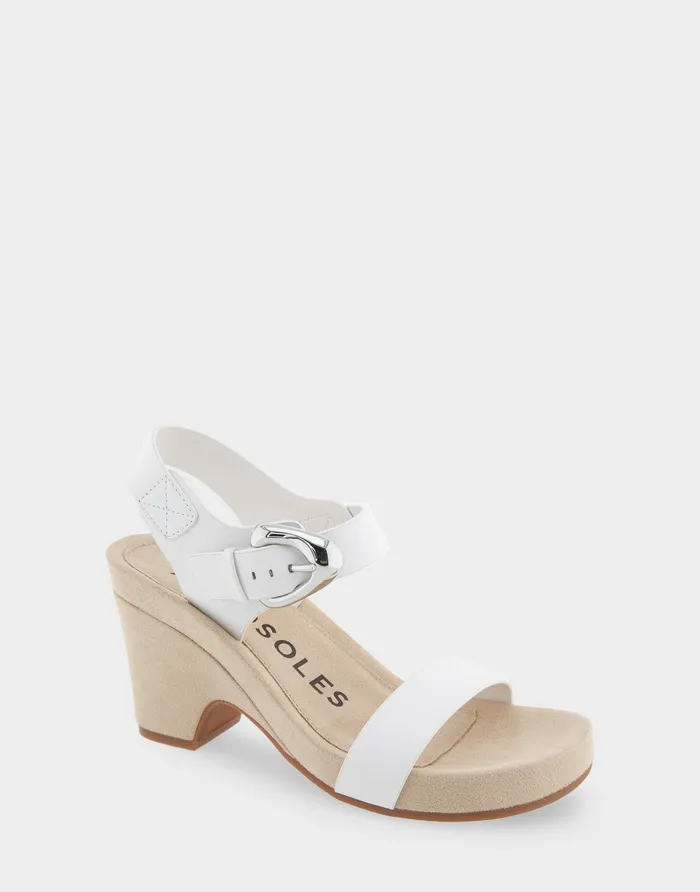 Women Aerosoles Dress Comfortable Buckled Footbed Wedge Sandal In White Leather