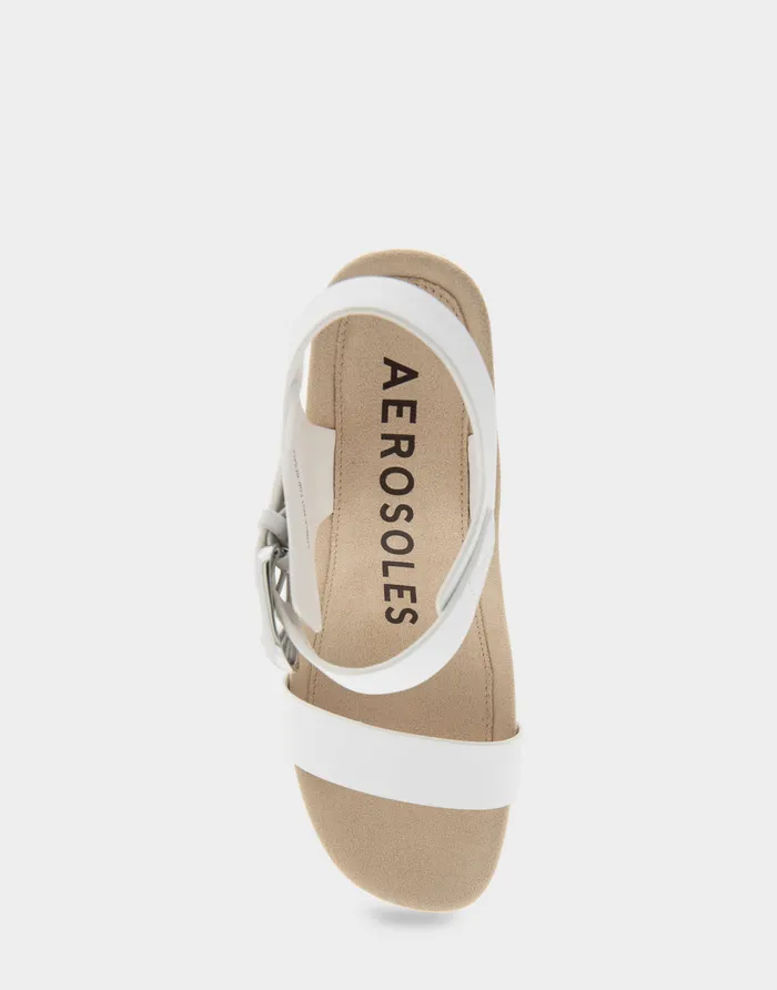 Women Aerosoles Dress Comfortable Buckled Footbed Wedge Sandal In White Leather