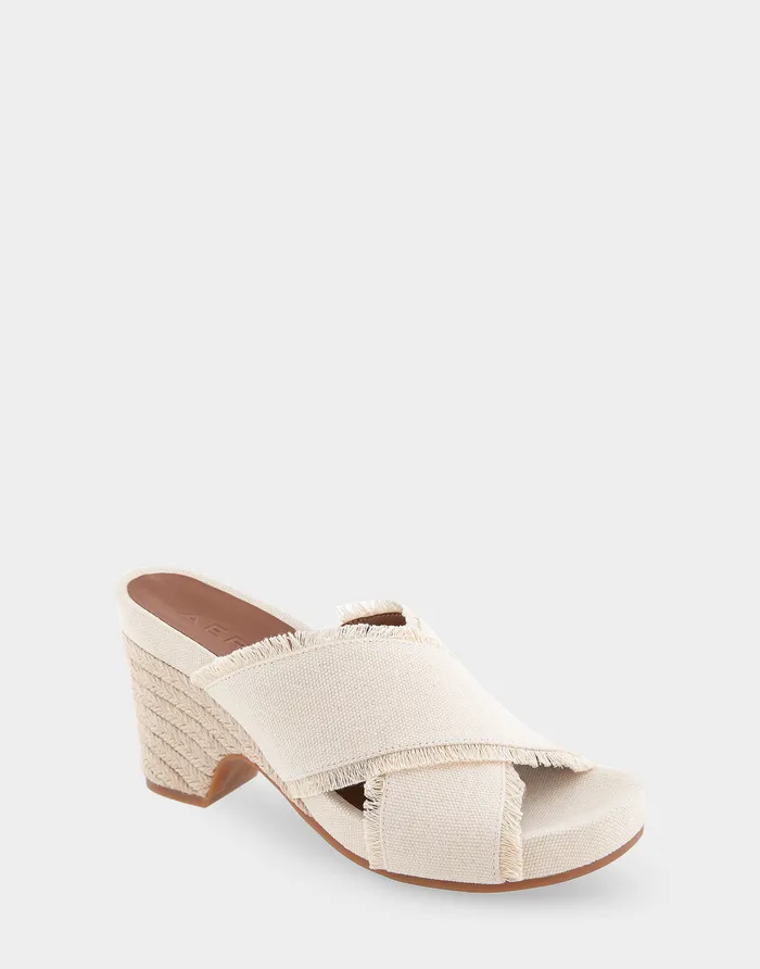 Women Aerosoles Dress Comfortable Crisscross Footbed Wedge Sandal In Cream Canvas Fabric Canvas Fabric