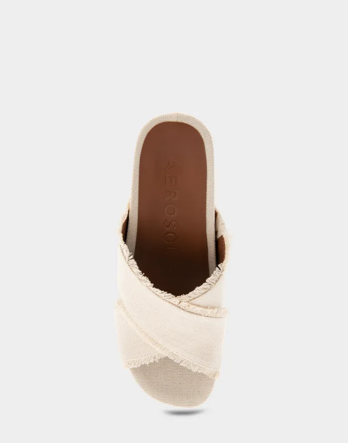 Women Aerosoles Dress Comfortable Crisscross Footbed Wedge Sandal In Cream Canvas Fabric Canvas Fabric