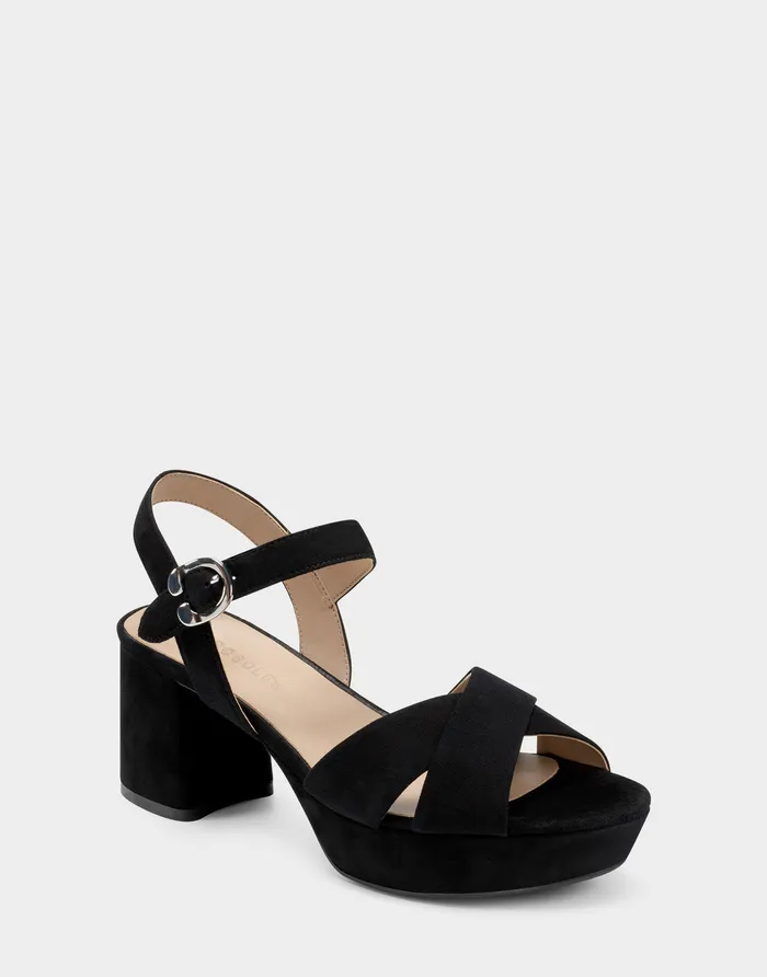 Women Aerosoles Dress Comfortable Crisscross Platform Sandal In Black Suede