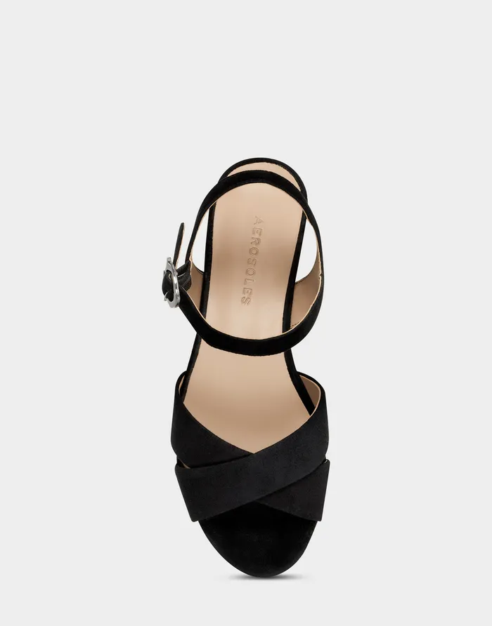 Women Aerosoles Dress Comfortable Crisscross Platform Sandal In Black Suede