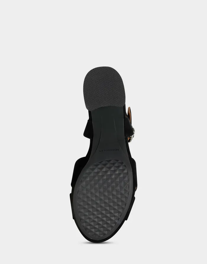 Women Aerosoles Dress Comfortable Crisscross Platform Sandal In Black Suede