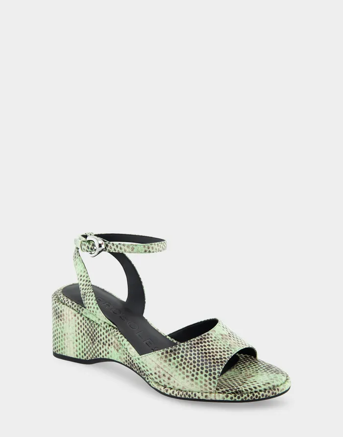 Women Aerosoles Dress Comfortable Two Piece Ankle Strap Wedge Sandal In Gleam Snake Embossed Leather