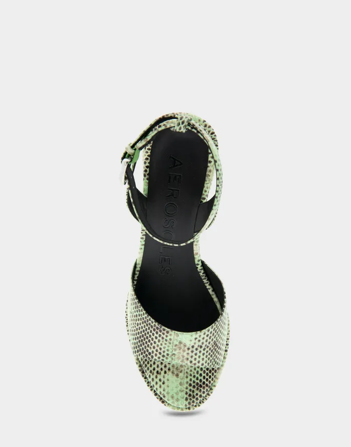 Women Aerosoles Dress Comfortable Two Piece Ankle Strap Wedge Sandal In Gleam Snake Embossed Leather